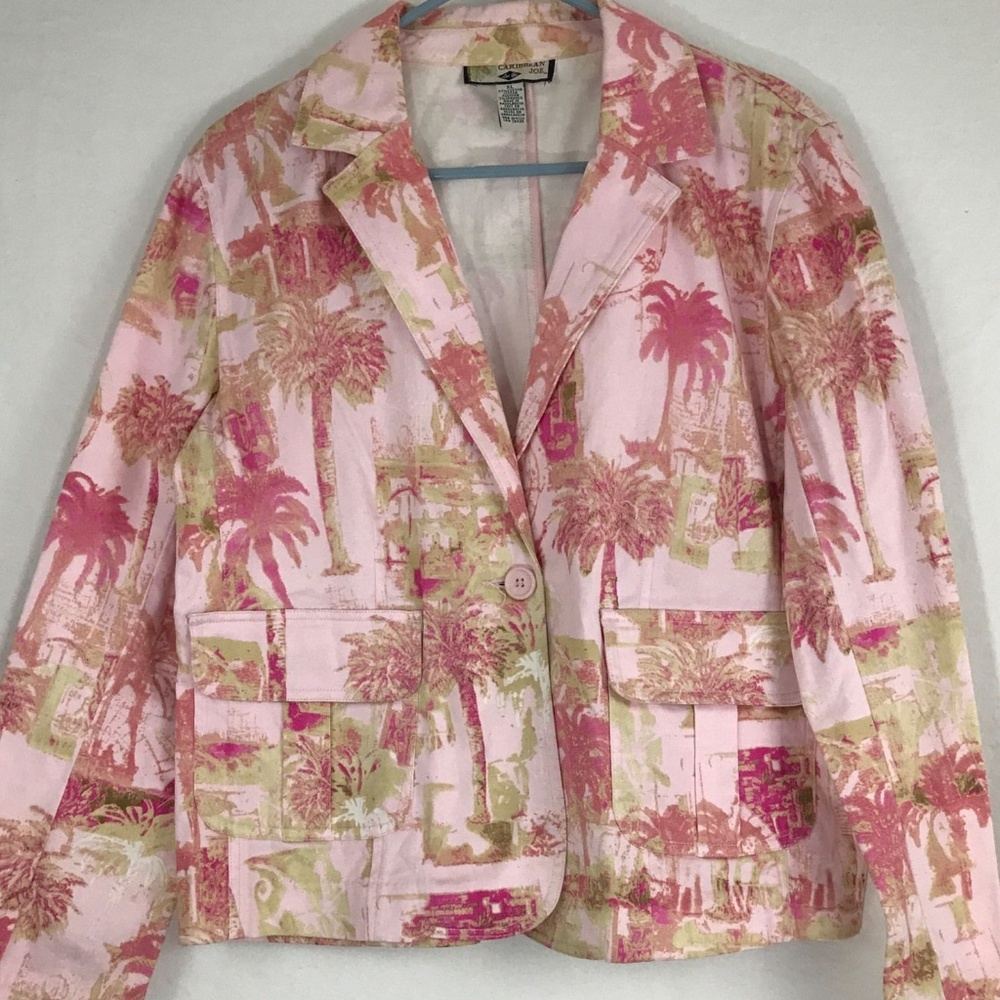 Caribbean Joe Women's Blazer Jacket Pink Palm XL